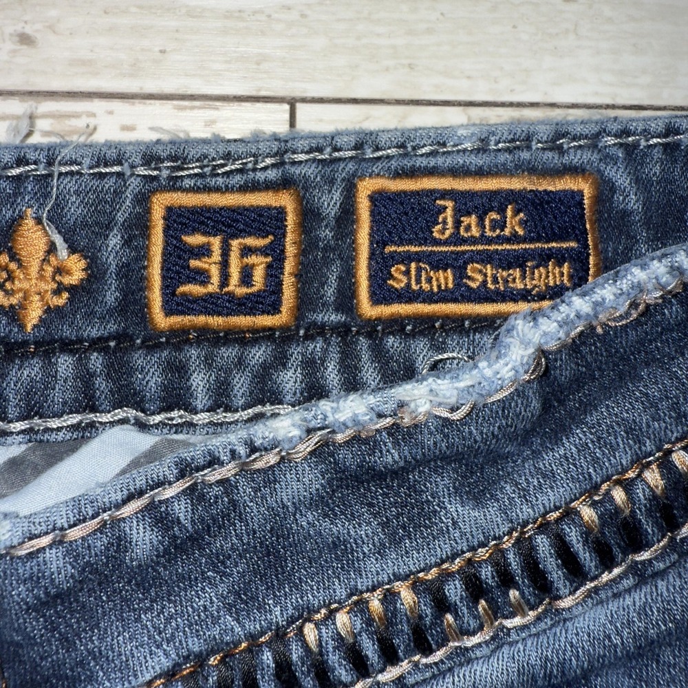 Rock Revival Jeans Mens 36x31 Blue Jack Slim Straight Denim Stretch Embroidered - Picture 3 of 14